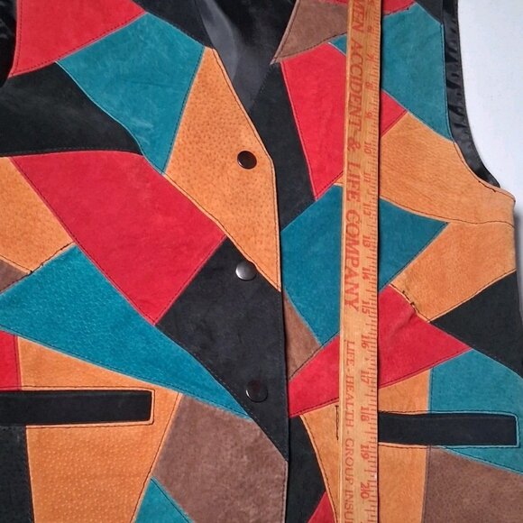 Vintage 1990s Ton Reve Vest Women Medium Suede Leather Patchwork Colorful Artsy - Picture 5 of 16